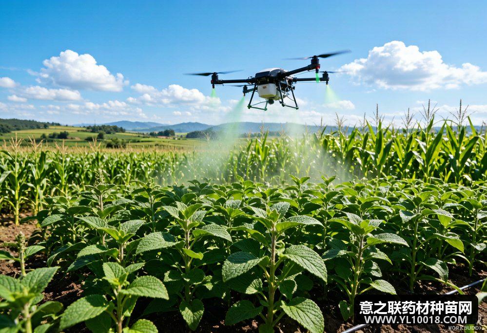 阳春陂面镇玉米加广藿香套种 300亩标准化基地无人机管护
